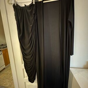 Elegant Black Ruched Dress and Cardigan Set